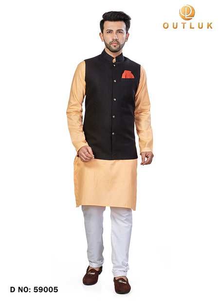 Black Outluk Vol 59 Wedding Wear Kurta Pajama With Jacket Mens Collection 59005